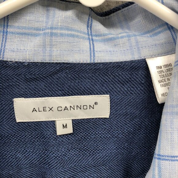 Alex Cannon 100% Linen Shirt Mens M Blue Short Sleeve Button Up Pocket Front - Picture 5 of 7